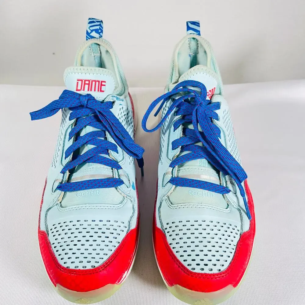 Adidas Mid Top Sneakers Mens 7.5 Red Blue Lillard Oakland Rebels Trainers Shoes